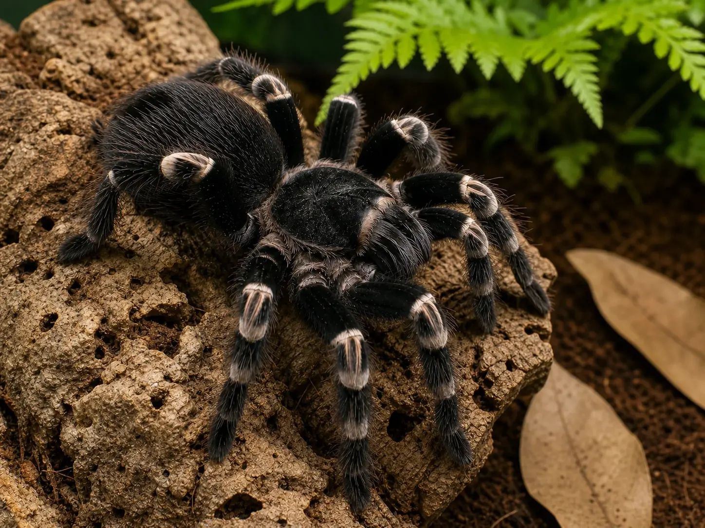 Aranha de grande porte em recinto naturalizado, representando a categoria Invertebrados