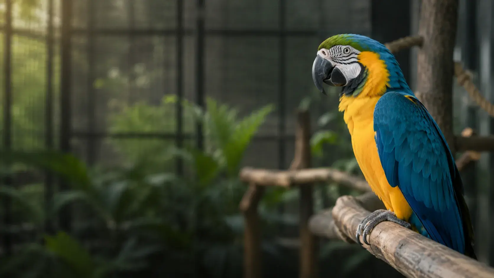 Arara-canindé em viveiro controlado, representando a fauna defendida pela Nova Abrase
